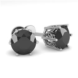 2.0 CTW Black Certified Diamond Stud Solitaire Earrings 18K White Gold - REF-64M8F - 35850