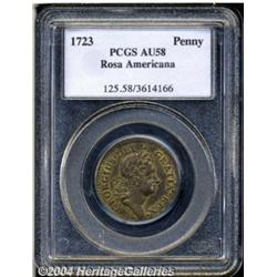 1723 PENNY Rosa Americana Penny AU58 PCGS.