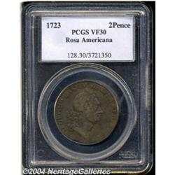 1723 2PENCE Rosa Americana Twopence VF30 PCGS.