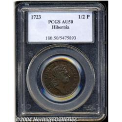 1723 1/2P Hibernia Halfpenny AU50 PCGS.