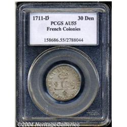 1711-D 30DEN French Colonies 30 Deniers AU55