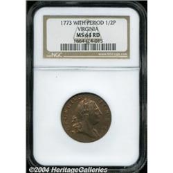 1773 1/2P Virginia Halfpenny, Period MS64 Red