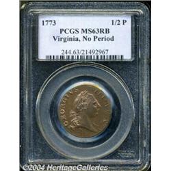 1773 1/2P Virginia Halfpenny, No Period MS63
