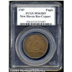 1787 1C Fugio Cent, New Haven Restrike, Copper