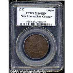 1787 1C Fugio Cent, New Haven Restrike, Copper