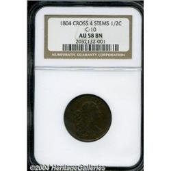 1804 1/2 C Crosslet 4, Stems AU58 NGC. B-9,