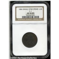 1806 1/2 C Small 6, No Stems AU58 NGC. B-3,