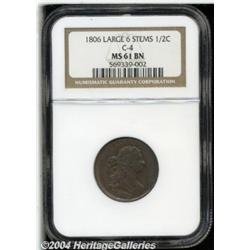 1806 1/2 C Large 6, Stems MS61 Brown NGC. B-4,
