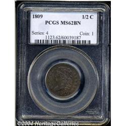 1809 1/2 C MS62 Brown PCGS. B-4, C-3, R.1.