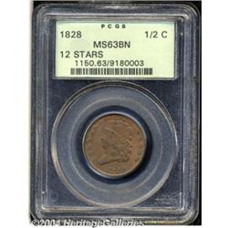 1828 1/2 C 12 Stars MS63 Brown PCGS. B-3, C-2,