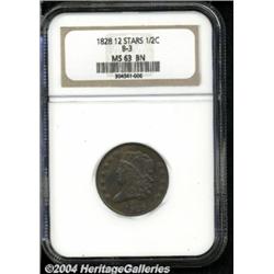 1828 1/2 C 12 Stars MS63 Brown NGC. B-3, C-2,
