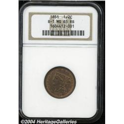 1851 1/2 C MS65 Red and Brown NGC. B-1, C-1,