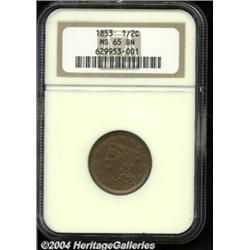 1853 1/2 C MS65 Brown NGC. B-1, C-1, R.1. A