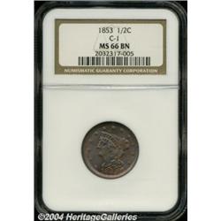 1853 1/2 C MS66 Brown NGC. B-1, C-1, R.1.