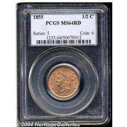 1855 1/2 C MS64 Red PCGS. B-1, C-1, R.1. A