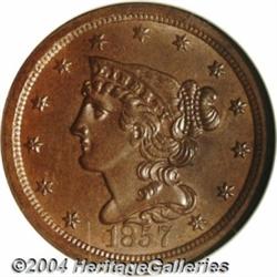 1857 1/2 C MS65 Brown NGC. B-1, C-1, R.2. An