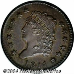 1814 1C Plain 4 MS64 Brown NGC. S-295, R.1. A