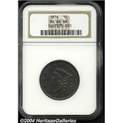 1816 1C MS64 Brown NGC. N-2, R.1. A die break