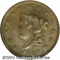 1819/8 1C MS64 Brown NGC. N-1, High R.1. The