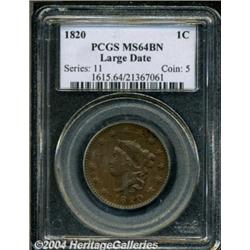 1820 1C Large Date MS64 Brown PCGS. N-13, R.1.