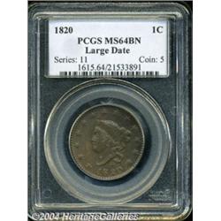 1820 1C Large Date MS64 Brown PCGS. N-13, R.1.