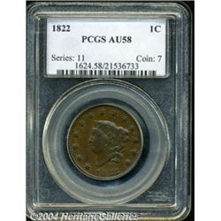 1822 1C AU58 PCGS. N-3, High R.2. A