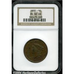 1822 1C MS60 Brown NGC. N-1, R.3. The T in