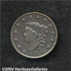 1828 1C Large Narrow Date AU50 Cleaned