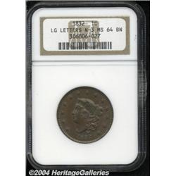 1832 1C Large Letters MS64 Brown NGC. N-3,