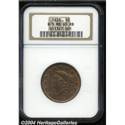 1833 1C MS65 Red and Brown NGC. N-5, R.1.