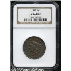 1836 1C MS64 Brown NGC. N-3, R.1. Die State C,