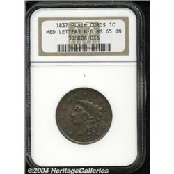 1837 1C Medium Letters MS65 Brown NGC. N-6,