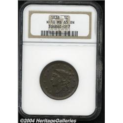 1838 1C MS65 Brown NGC. N-10, High R.2. Die