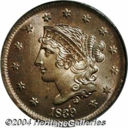 1839 1C Booby Head MS66 Brown PCGS. N-11, R.1.