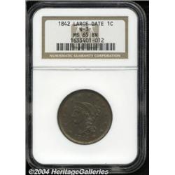 1842 1C Large Date MS65 Brown NGC. N-3, R.3. A