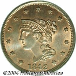 1842 1C Large Date MS66 Red and Brown PCGS.