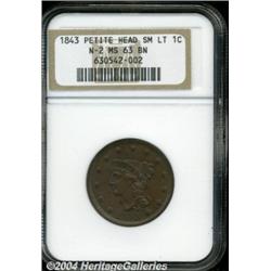 1843 1C Petite Head, Small Letters MS63 Brown
