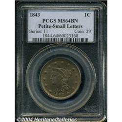 1843 1C Petite Head, Small Letters MS64 Brown