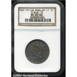 1843 1C Petite Head, Small Letters MS65 Brown