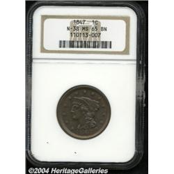 1847 1C MS65 Brown NGC. N-38, R.1. Die State C