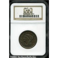 1847 1C MS66 Brown NGC. N-35, High R.3. Die