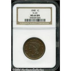 1848 1C MS64 Brown NGC. N-20, R.3. Repunching