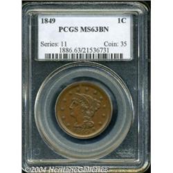 1849 1C MS63 Brown PCGS. N-20, R.1. Die State