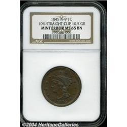 1849 1C Large Cent--10% Straight Clip--MS65
