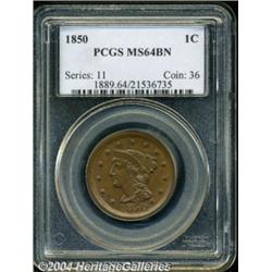 1850 1C MS64 Brown PCGS. N-2, R.1. Die State
