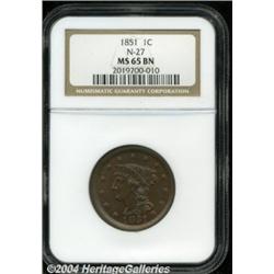 1851 1C MS65 Brown NGC. N-27, Low R.5. A