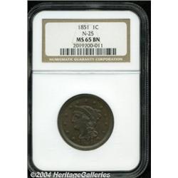 1851 1C MS65 Brown NGC. N-25, R.3. Die state
