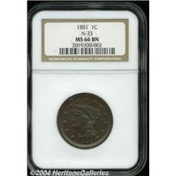 1851 1C MS66 Brown NGC. N-33, R.5. Criss-cross