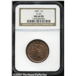 1851 1C MS64 Red and Brown NGC. N-20, High