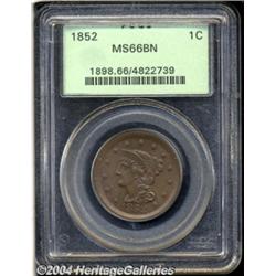 1852 1C MS66 Brown PCGS. N-14, R.1. The date